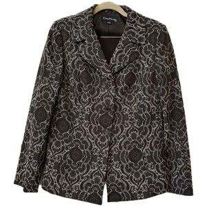 Evan Picone Dark Brown Blazer with Floral Brocade